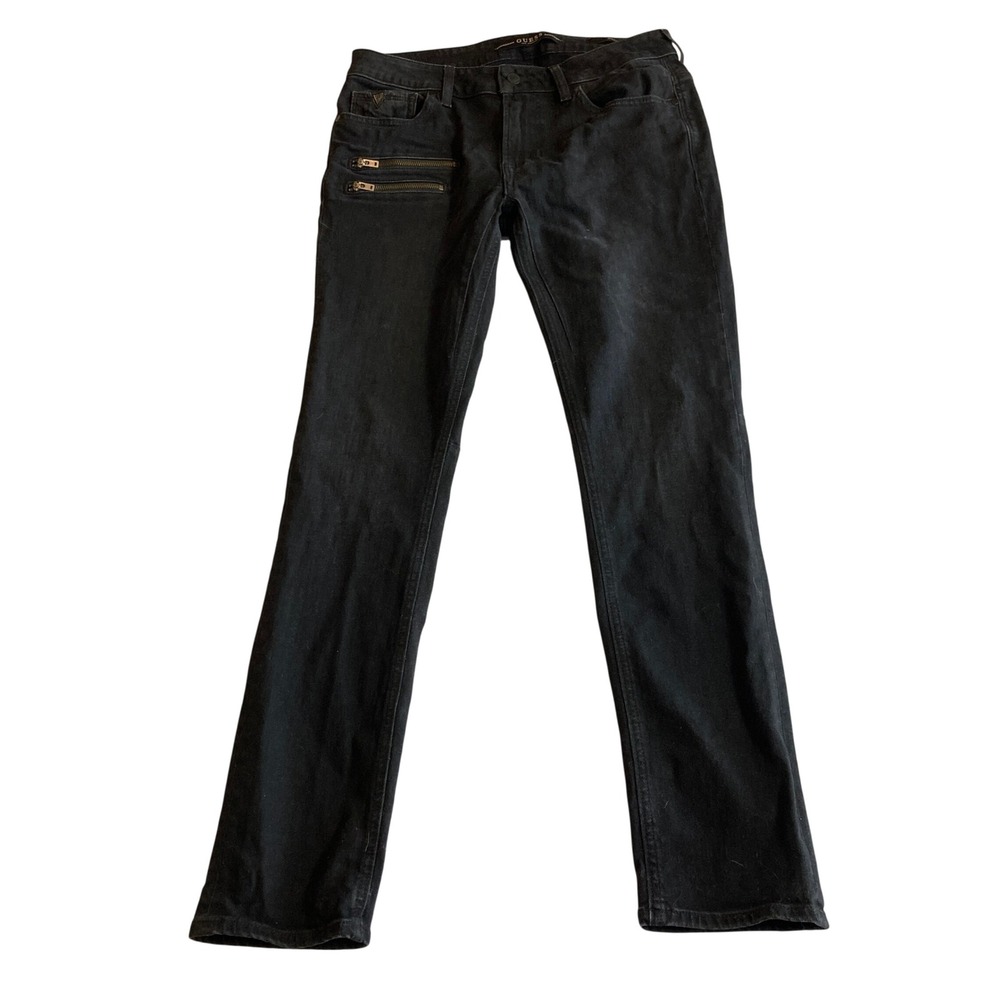 Guess Los Angeles Mens 32x31 Skinny‎ Jeans Black Zipper Detail M94AN3R1KB2